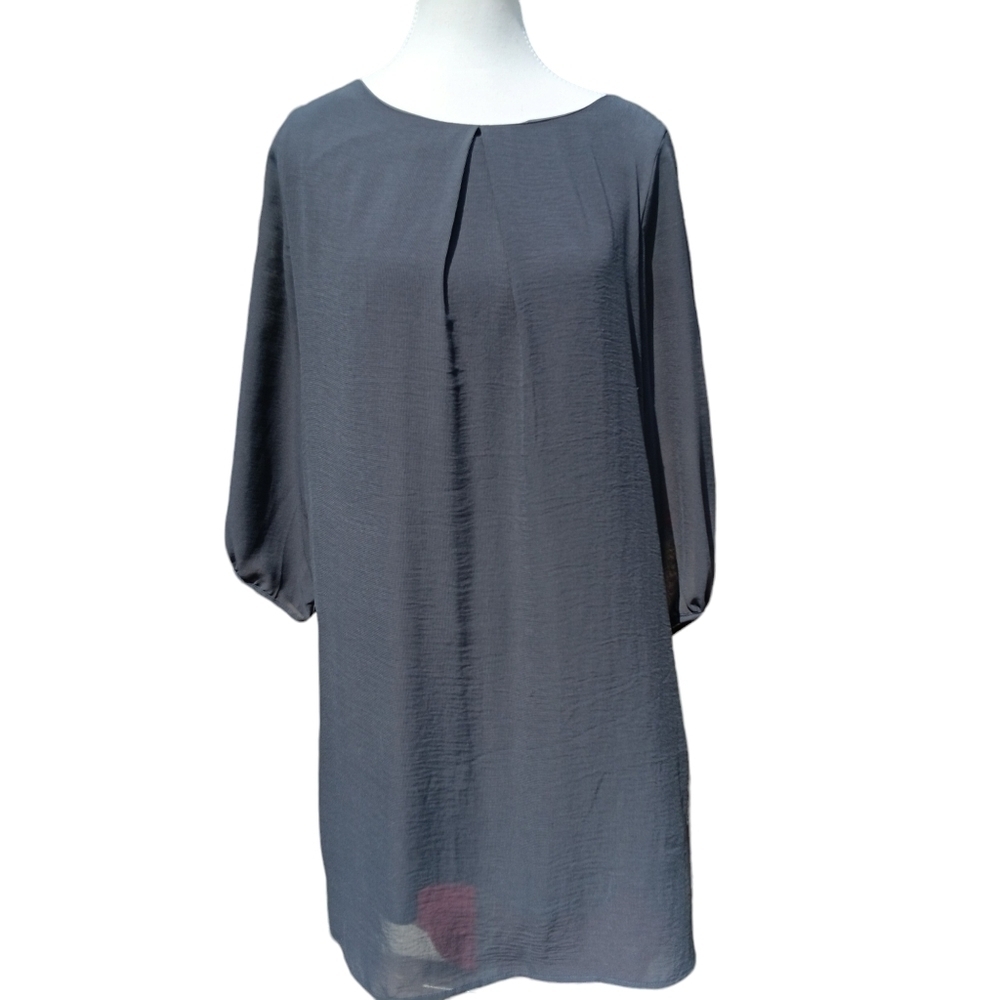 H&M Dress Pullover Zip Back Gray Layered Woven 3/4 Sleeve Size 10